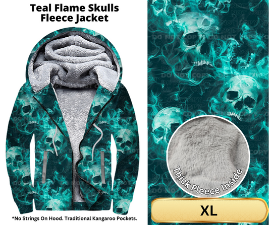 Teal Flame Skulls Fleece Jackets