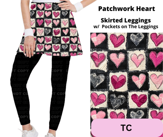 Patchwork Heart Skirted Full Length Leggings w/ Pockets