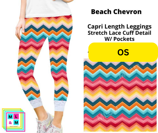 Beach Chevron Lace Cuff Capris w/ Pockets