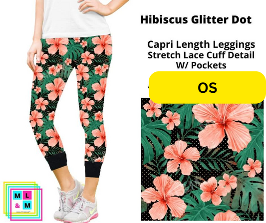 Hibiscus Glitter Dots Lace Cuff Capris w/ Pockets