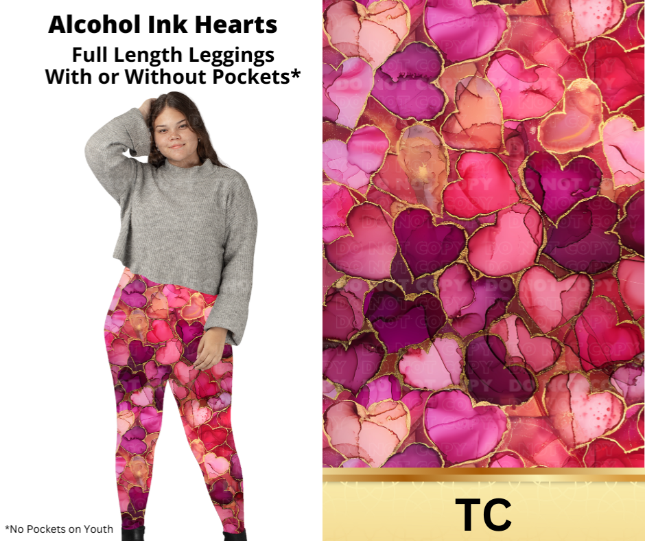 Alcohol Ink Hearts Full Length Leggings w/ Pockets