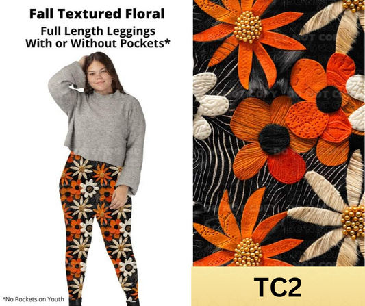 Fall Textured Floral Full Length Leggings w/ Pockets