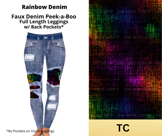 Rainbow Denim Faux Denim Full Length Peekaboo Leggings