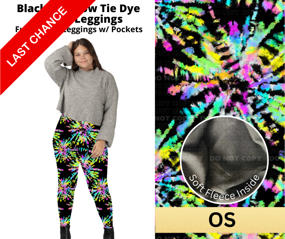 Black Rainbow Tie Dye Fleece Leggings