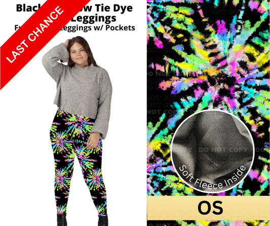 Black Rainbow Tie Dye Fleece Leggings