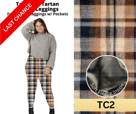 Tan Wool Tartan Fleece Leggings