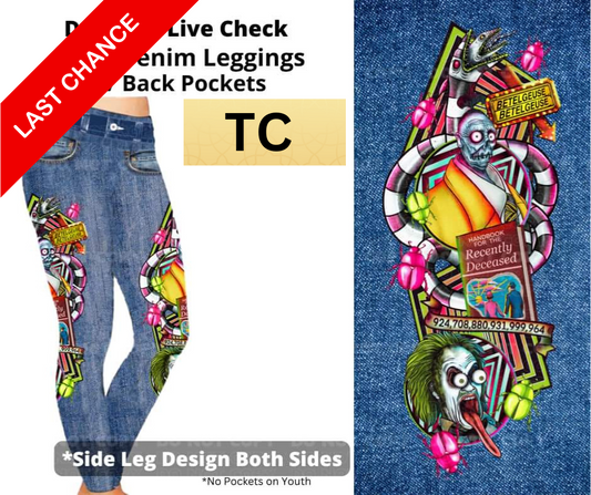 Dying To Live Check Full Length Faux Denim w/ Side Leg Designs