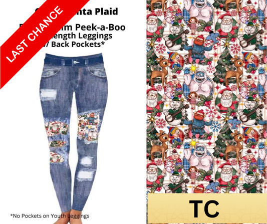 Corny Santa Plaid Faux Denim Full Length Peekaboo Leggings