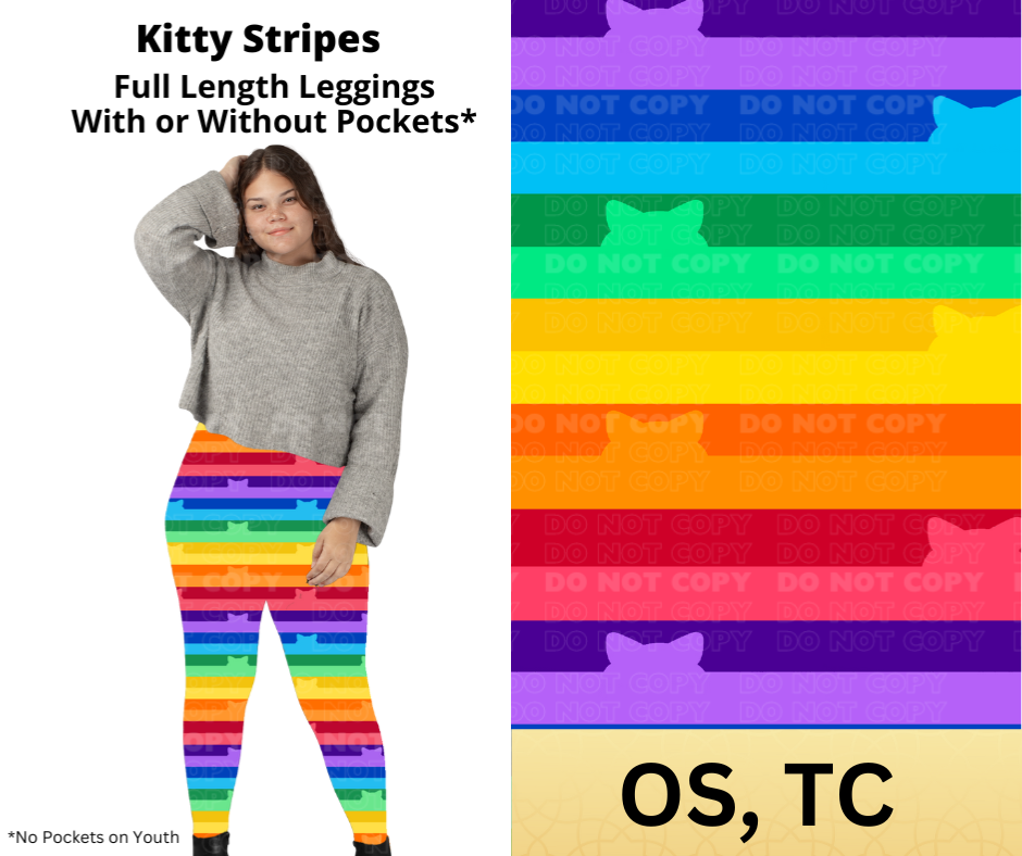 Kitty Stripes Full Length Leggings w/ Pockets