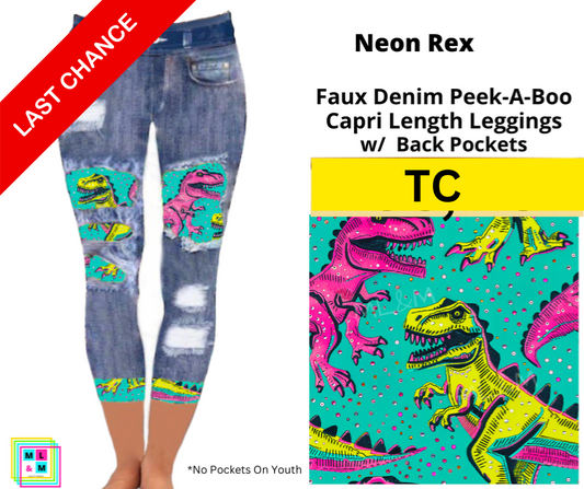 Neon Rex Faux Denim Peekaboo Capris