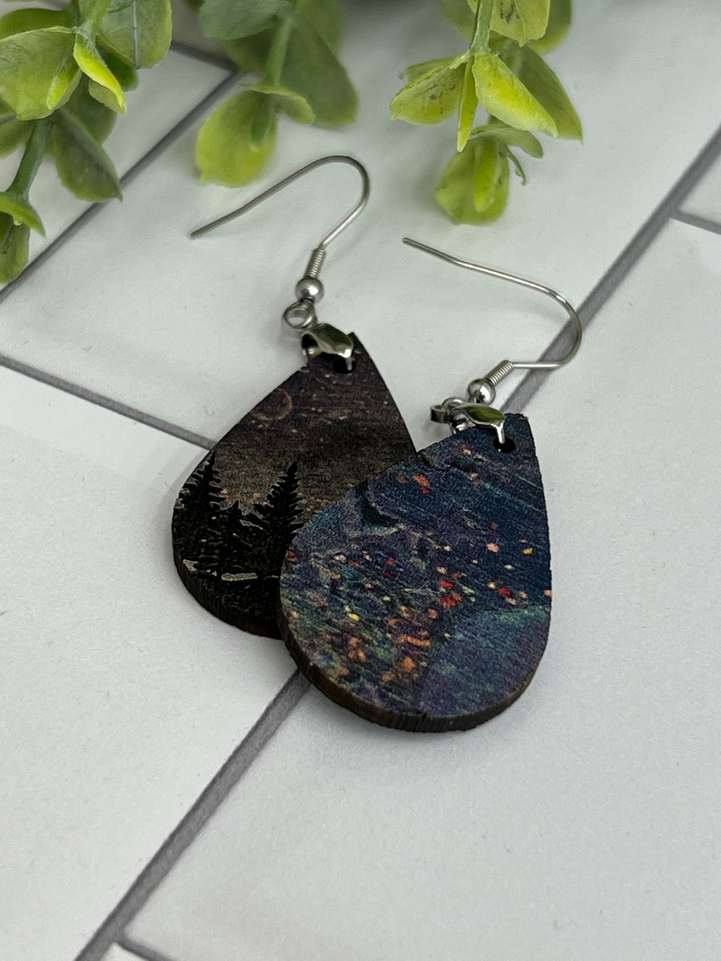 Forest Teardrop - Oil Slick - Handcrafted Earrings