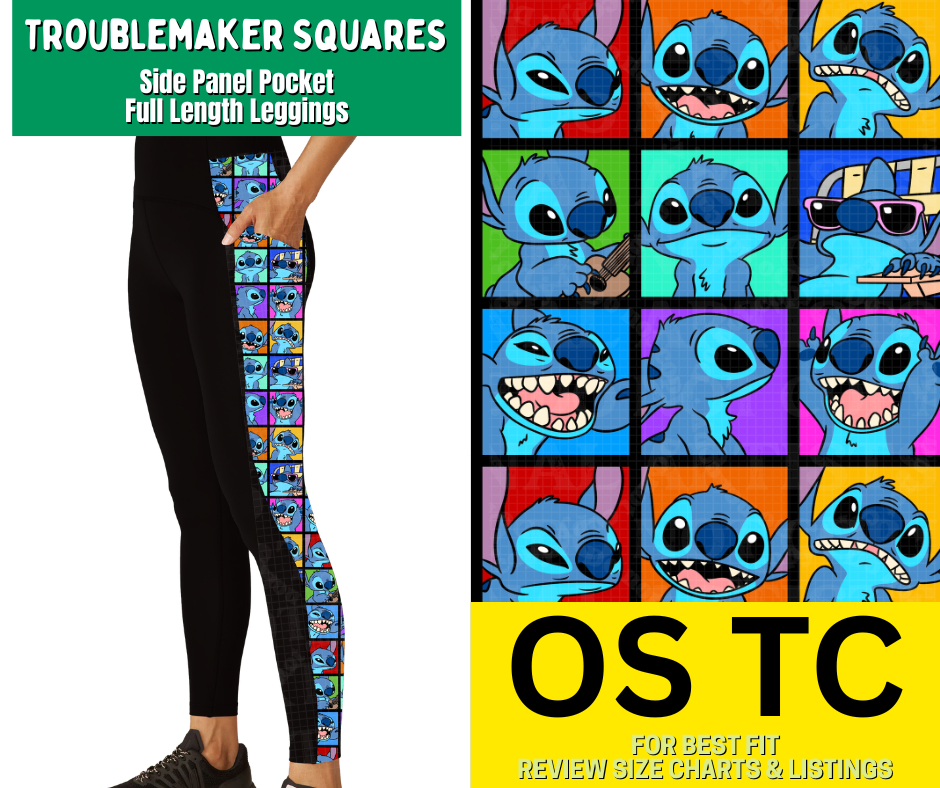 Troublemaker Squares Side Panel Pocket Full Length Leggings