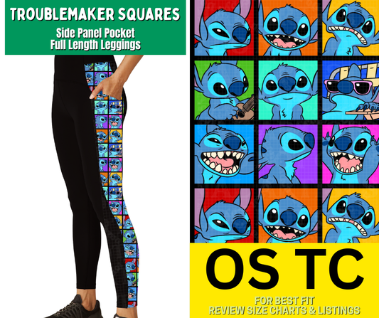 Troublemaker Squares Side Panel Pocket Full Length Leggings