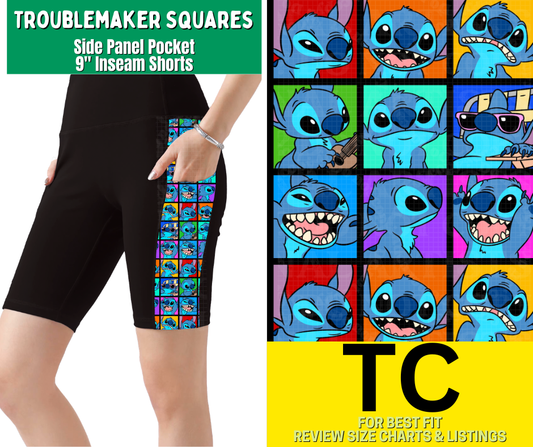 Troublemaker Squares Side Panel Pocket 9" Inseam Shorts