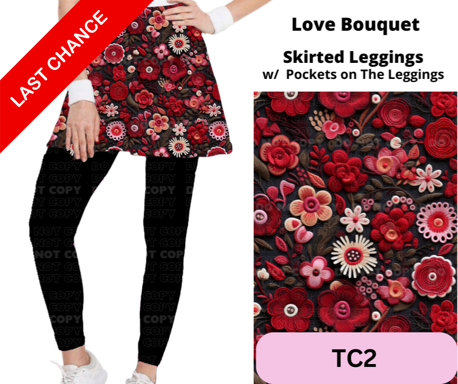 Love Bouquet Skirted Full Length Leggings w/ Pockets