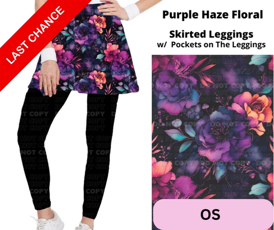 Purple Haze Floral Skirted Full Length Leggings w/ Pockets