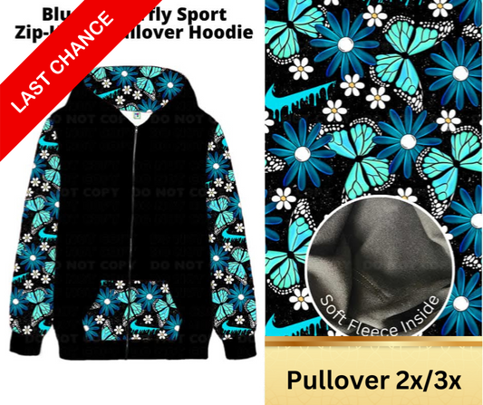 Blue Butterfly Sport Pullover Hoodie