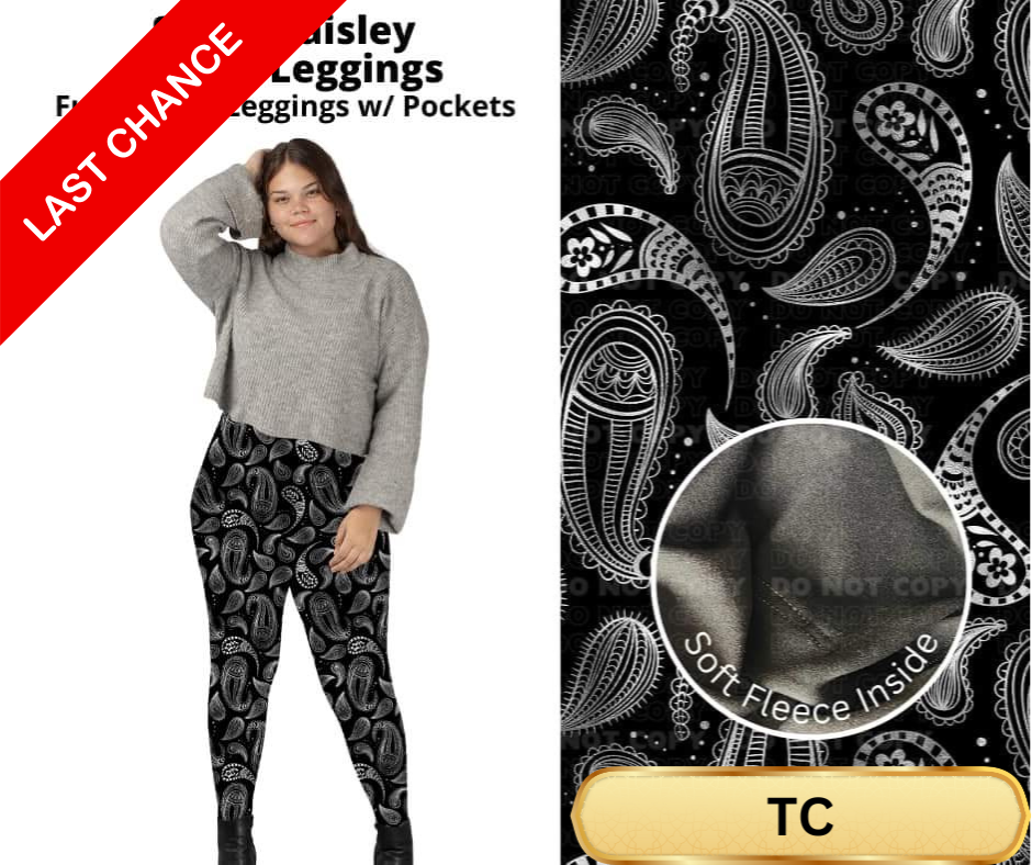 Silver Paisley Fleece Leggings