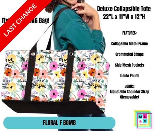 Floral F Bomb Collapsible Tote