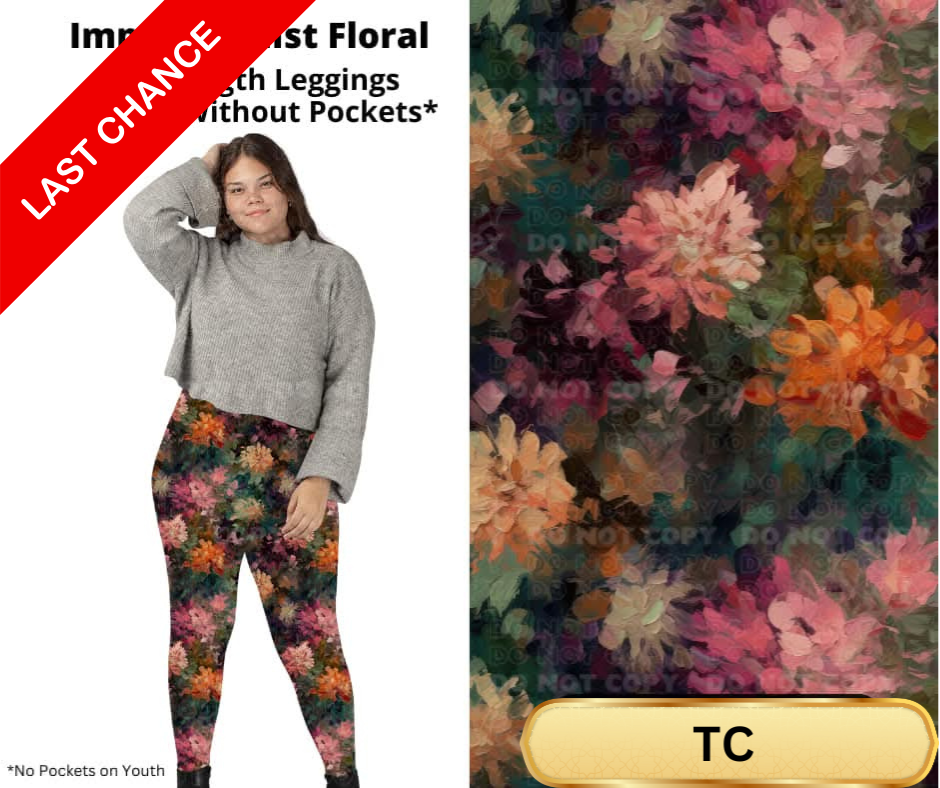 Impressionist Floral Full Length Leggings w/ Pockets