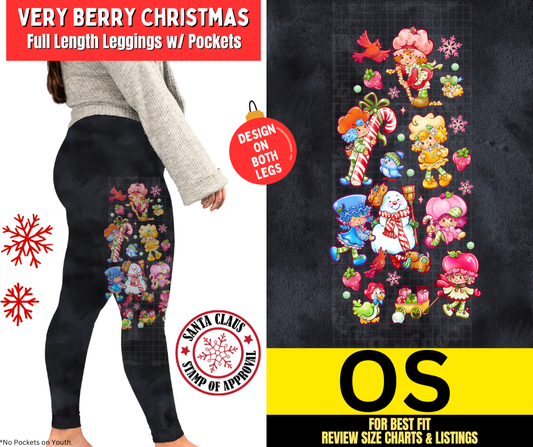 Very Berry Christmas Watercolor Leggings W/ Fleece Side Leg Designs