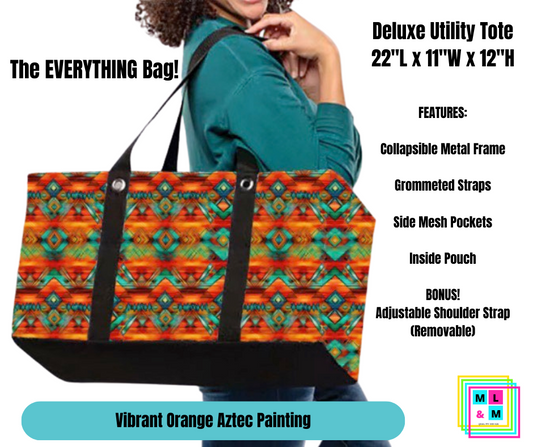 Vibrant Orange Aztec Collapsible Tote