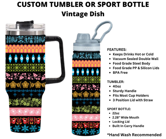 Vintage Dish Custom Tumbler or Sport Bottle