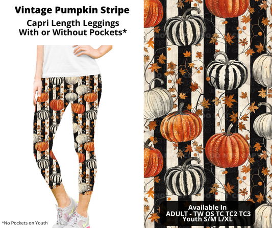 Vintage Pumpkin Stripe Capri Length Leggings w/ Pockets