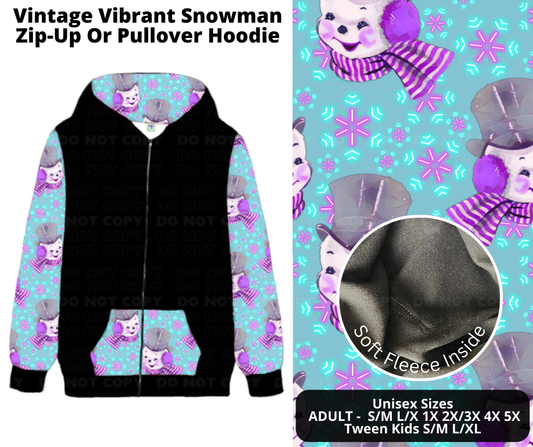 Vintage Vibrant Snowman Zip-Up or Pullover Hoodie