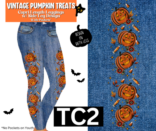 Vintage Pumpkin Treats Full Length Faux Denim w/ Side Leg Designs