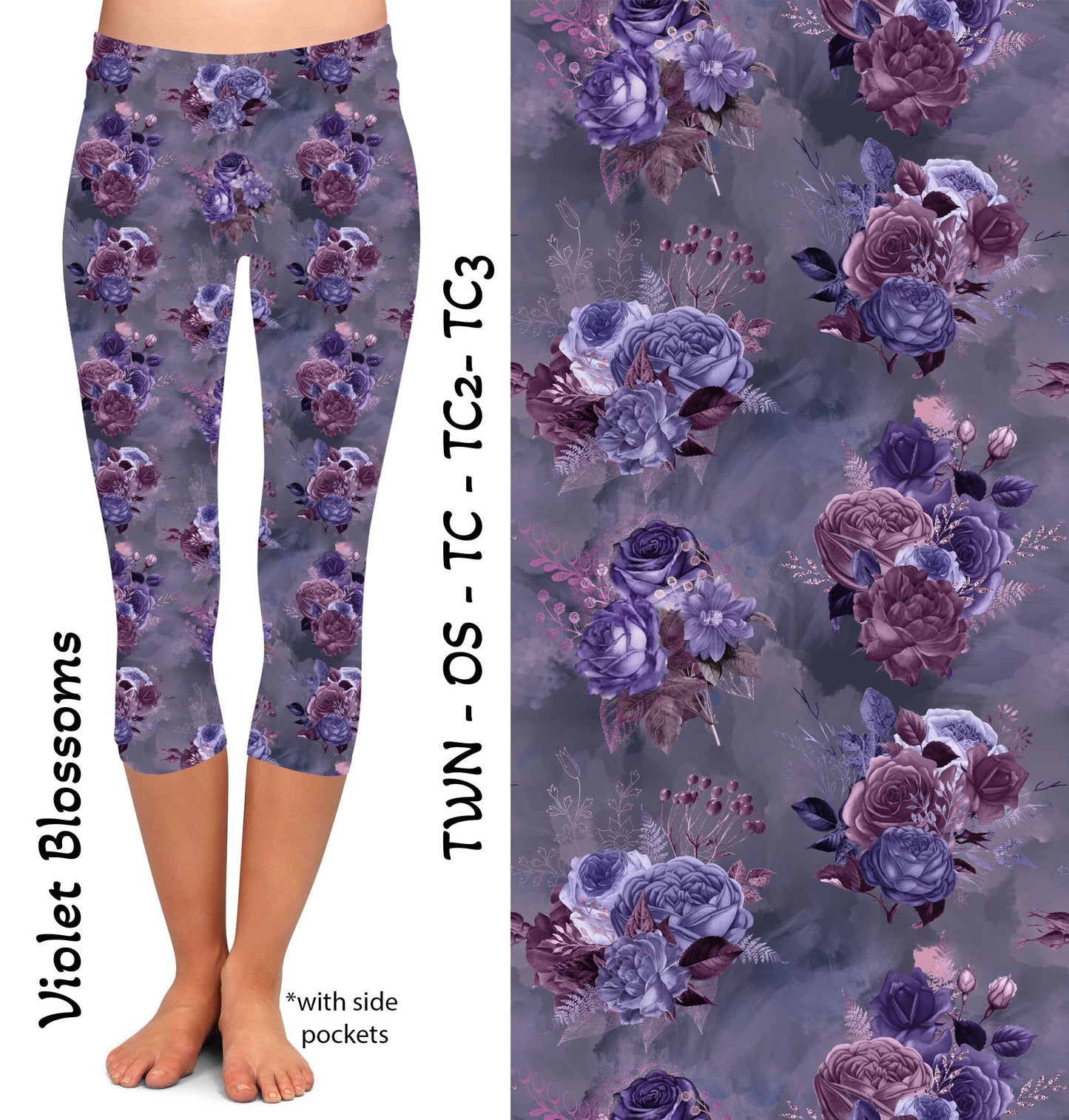 Violet Blossom Capris with Pockets