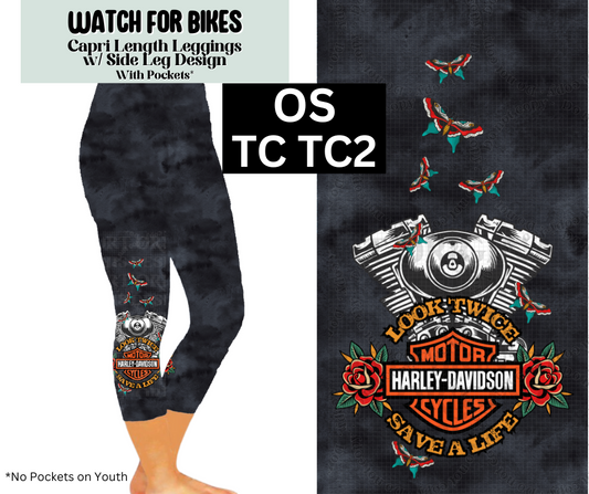 Watch For Bikes Capri Leggings w/ Side Leg Designs