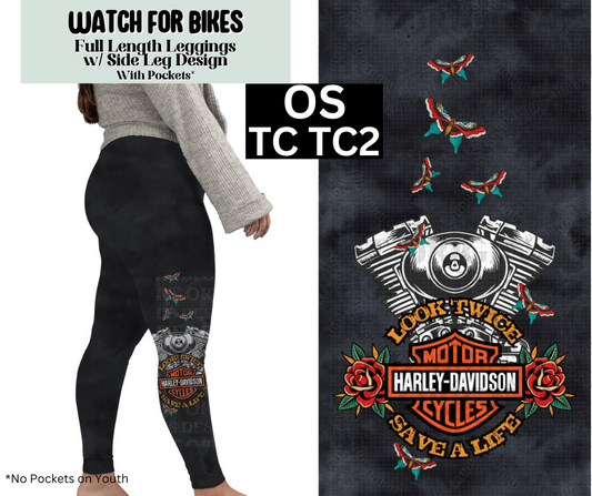 Watch For Bikes Full Length Leggings w/ Side Leg Designs