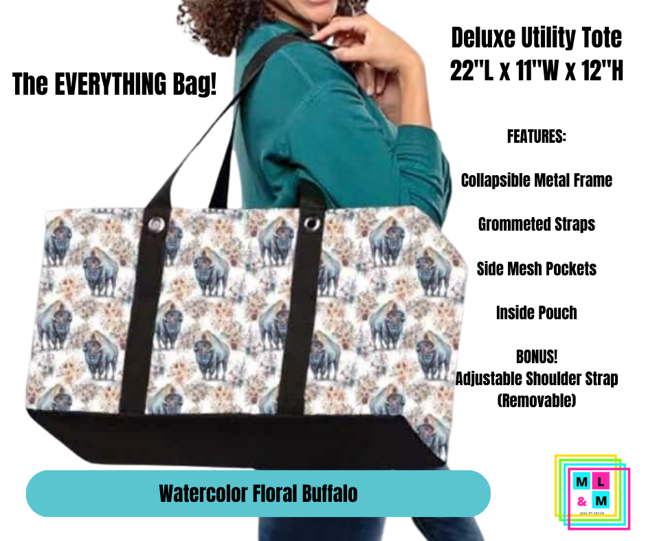Watercolor Floral Buffalo Collapsible Tote