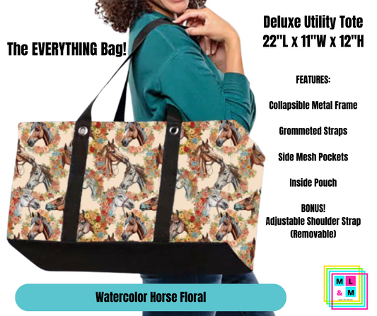 Watercolor Horse Floral Collapsible Tote