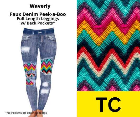 Waverly Faux Denim Full Length Peekaboo Leggings