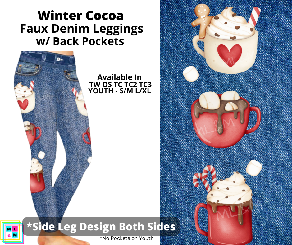 Winter Cocoa Full Length Faux Denim w/ Side Leg Designs
