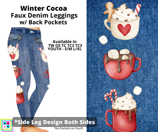 Winter Cocoa Full Length Faux Denim w/ Side Leg Designs