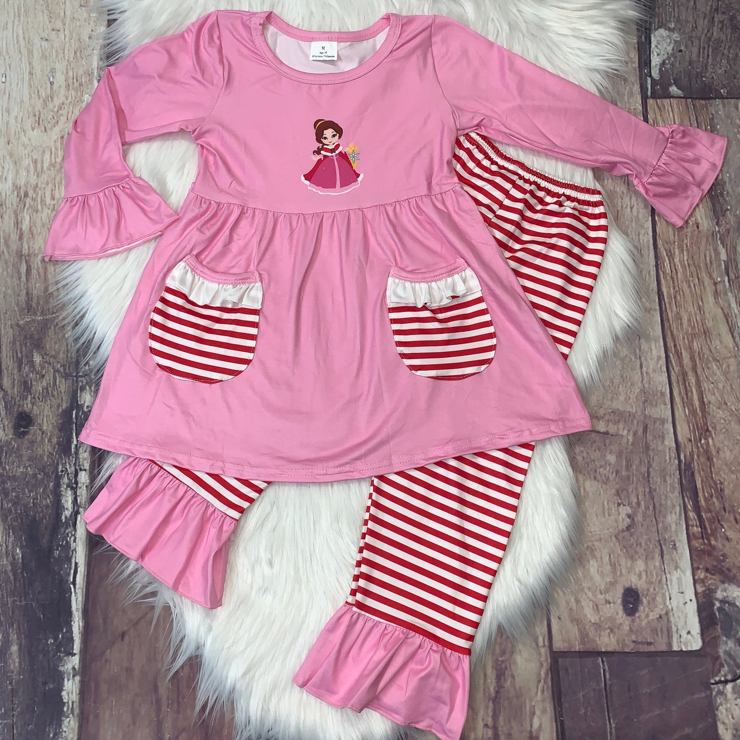 Winter Princesses Ruffle Mid-Twirl Top & Stripe Pant Set - Beauty Princess