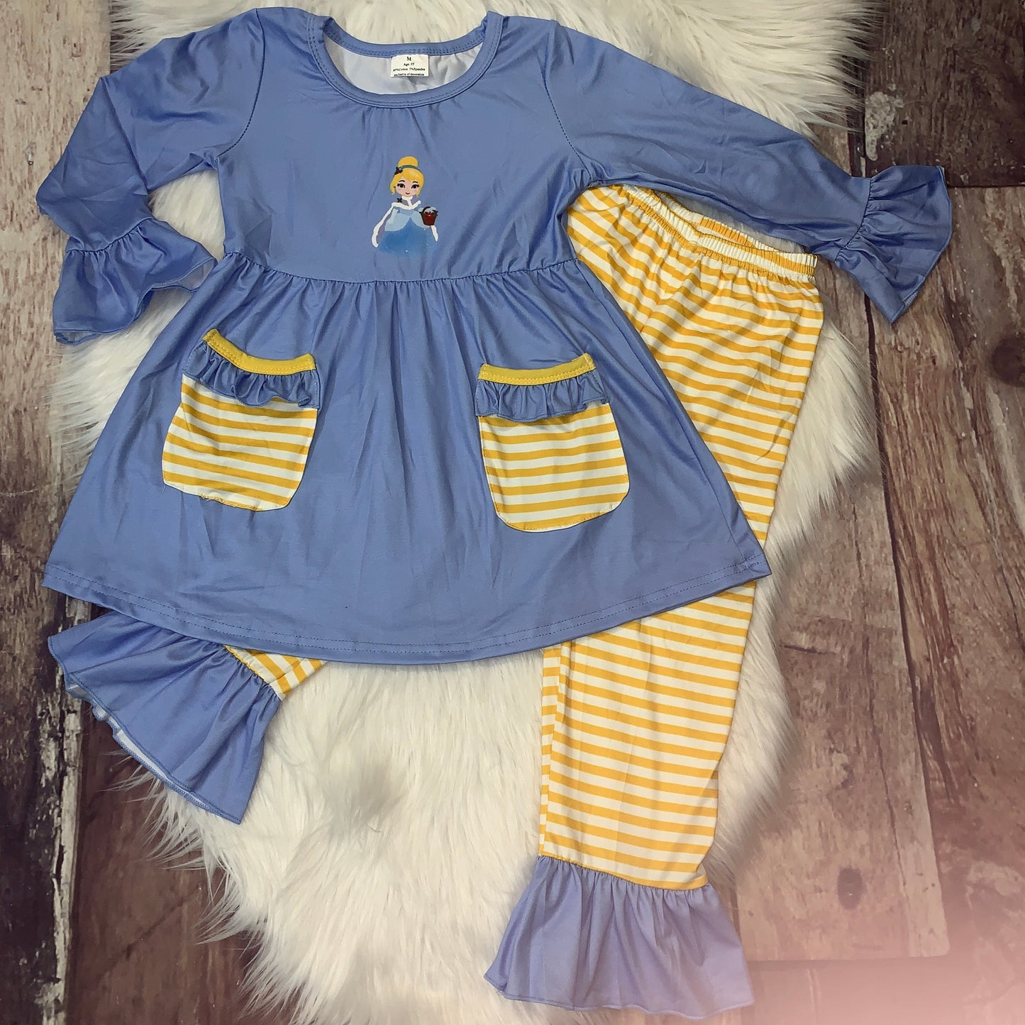 Winter Princesses Ruffle Mid-Twirl Top & Stripe Pant Set - Glass Slipper Princess