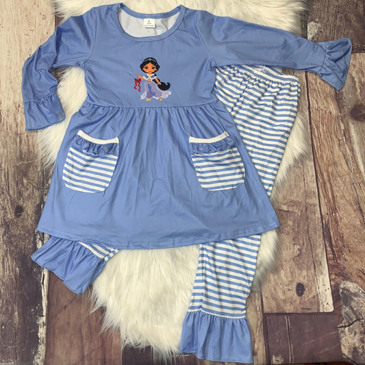 Winter Princesses Ruffle Mid-Twirl Top & Stripe Pant Set - Arabian Princess
