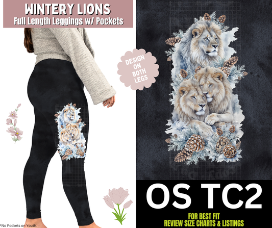 Wintery Lions Watercolor Full Length Leggings w/ Side Leg Designs