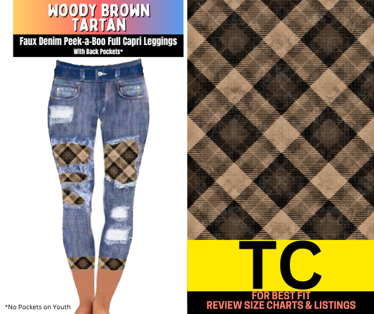 Woody Brown Tartan Capri Faux Denim Peekaboo