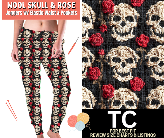 Wool Skull & Rose Fleece Joggers