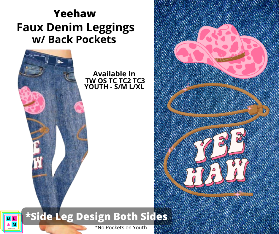 Yeehaw Full Length Faux Denim w/ Side Leg Designs