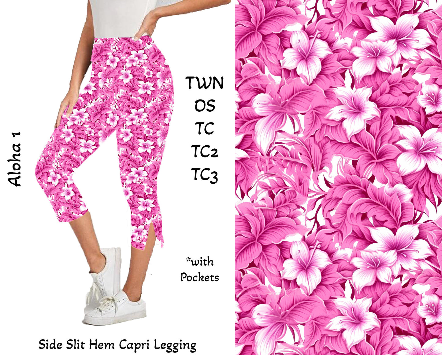 Aloha 1 -  Side Slit Hem Capri Leggings with Pockets Preorder Closes 3/25