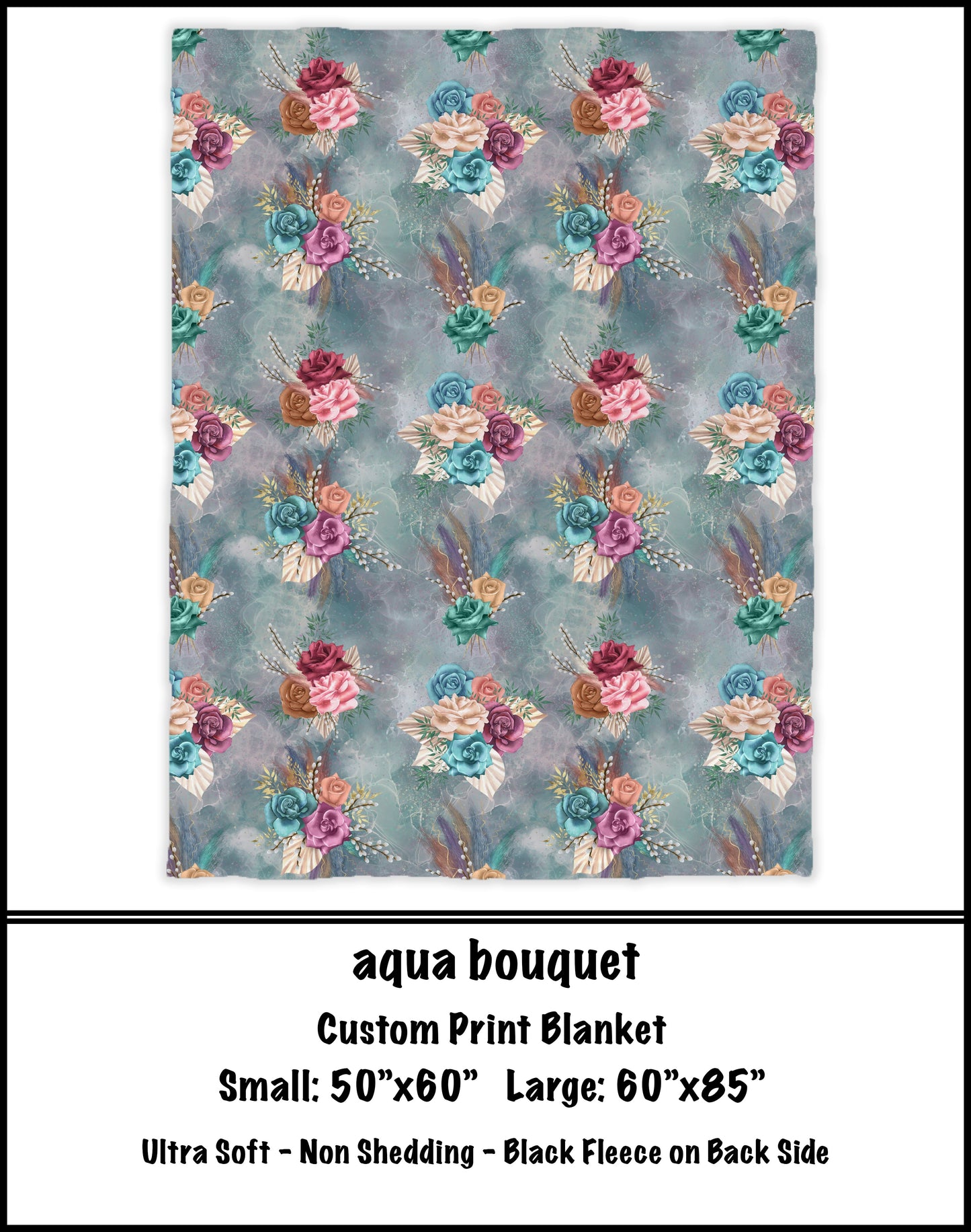 BG68 -Aqua Bouquet Fleece Blanket - Preorder Closes 3/23 ETA: 8-10 weeks