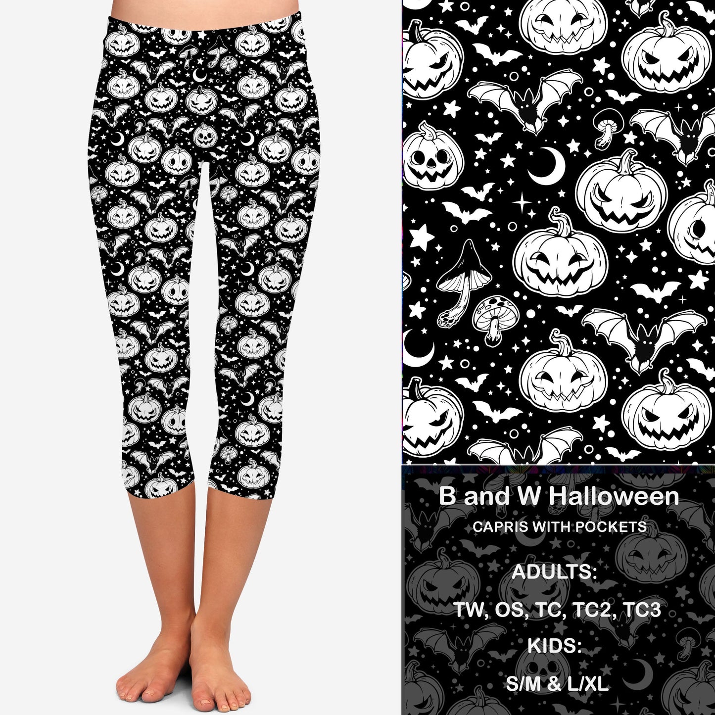 B W Halloween Leggings & Capris with Pockets  Preorder Closes 7/14 eta Late August