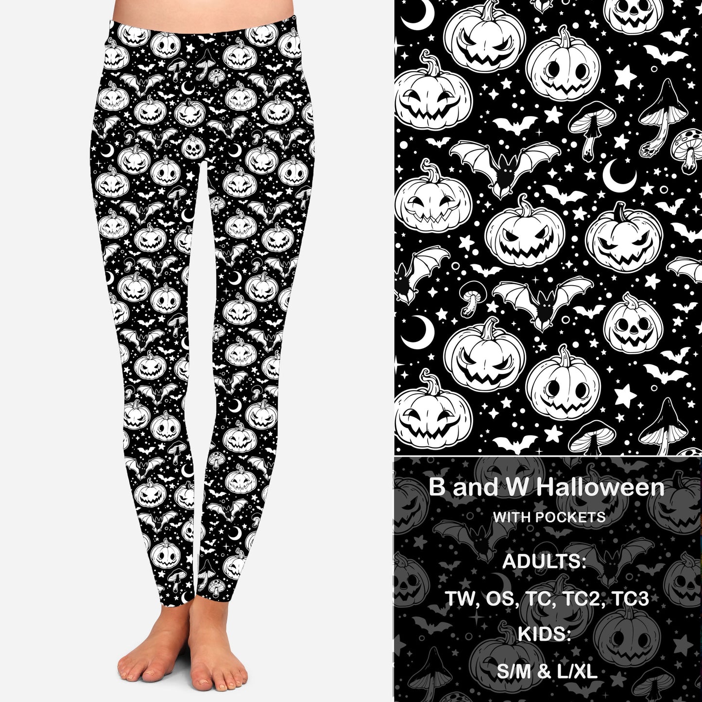 B W Halloween Leggings & Capris with Pockets