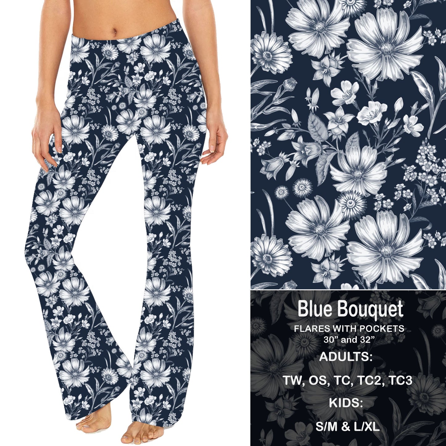 Blue Bouquet - Yoga Flares with Pockets Preorder Closes 2/23
